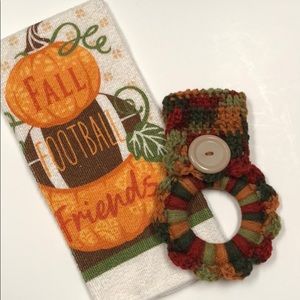 Fall Football kitchen towel & button towel hanger